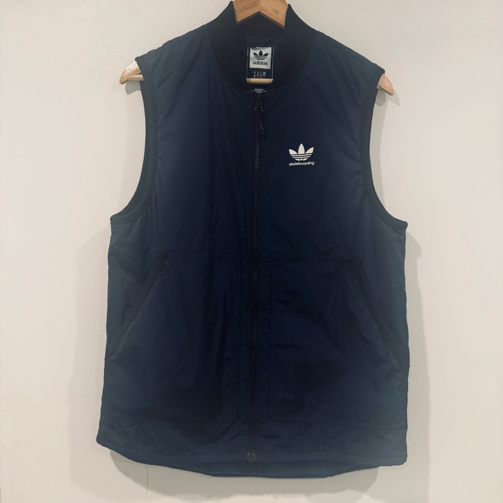 Adidas Originals Skateboarding Vest Men’s Med Navy Blue Trefoil Zip Up Quilted